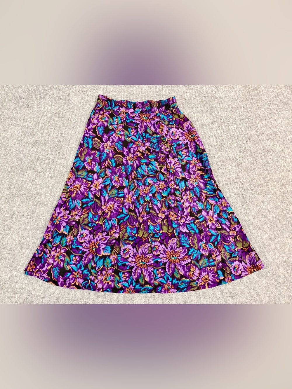 Norton McNaughton Purple Floral A-Line Skirt with Teal Accents